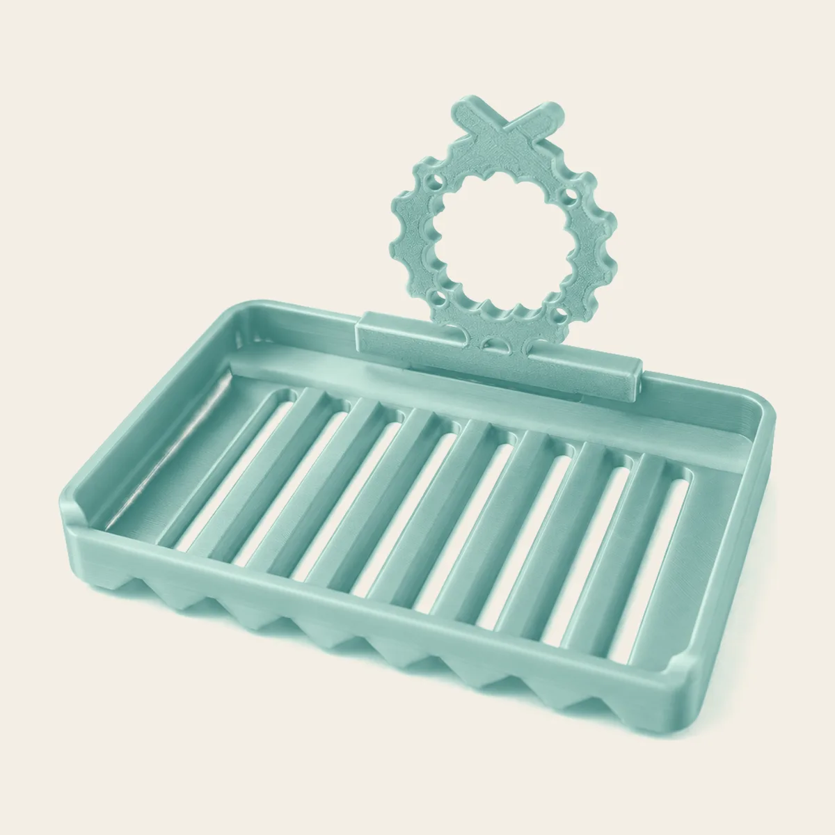 The Tide Dish soap dish in seaglass with a wreath Tide Top standing in the tray