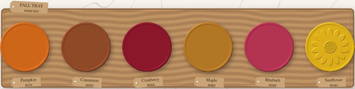 The Fall Tray flavor board on a wood tray