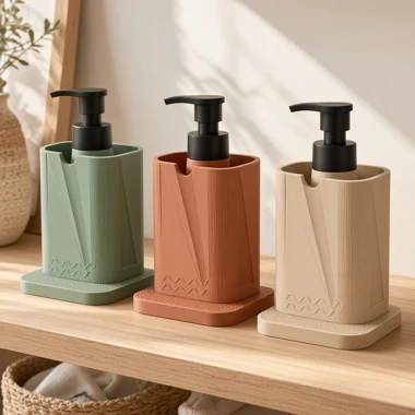 Three Tide dispensers in sage, terracotta and sand